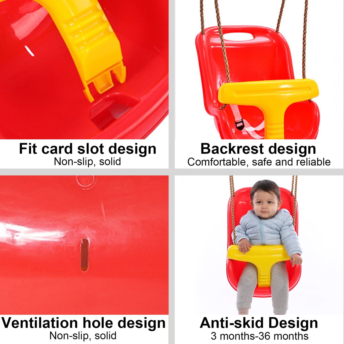 Celawork 2-in-1 Secure Swing with High Back and T-Bar, Red Baby Swing for Outside with Adjustable Straps, Outdoor Swing for Baby Infant and Toddlers Ages from 9 Months