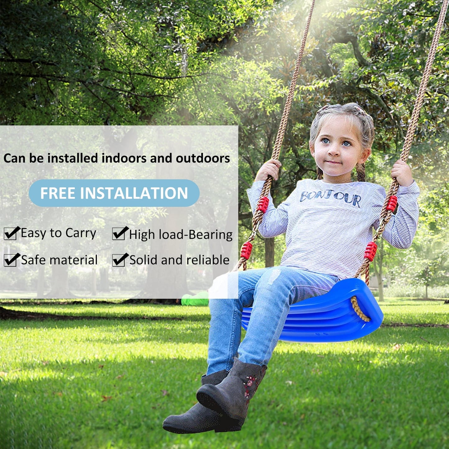 Swing Seat Kids Outdoor with Height Adjustable Rope and Complete Accessories, Plastic Swing for Kids, Swing board, Outdoor Garden Swing Set Accessory Children's 3 Years+