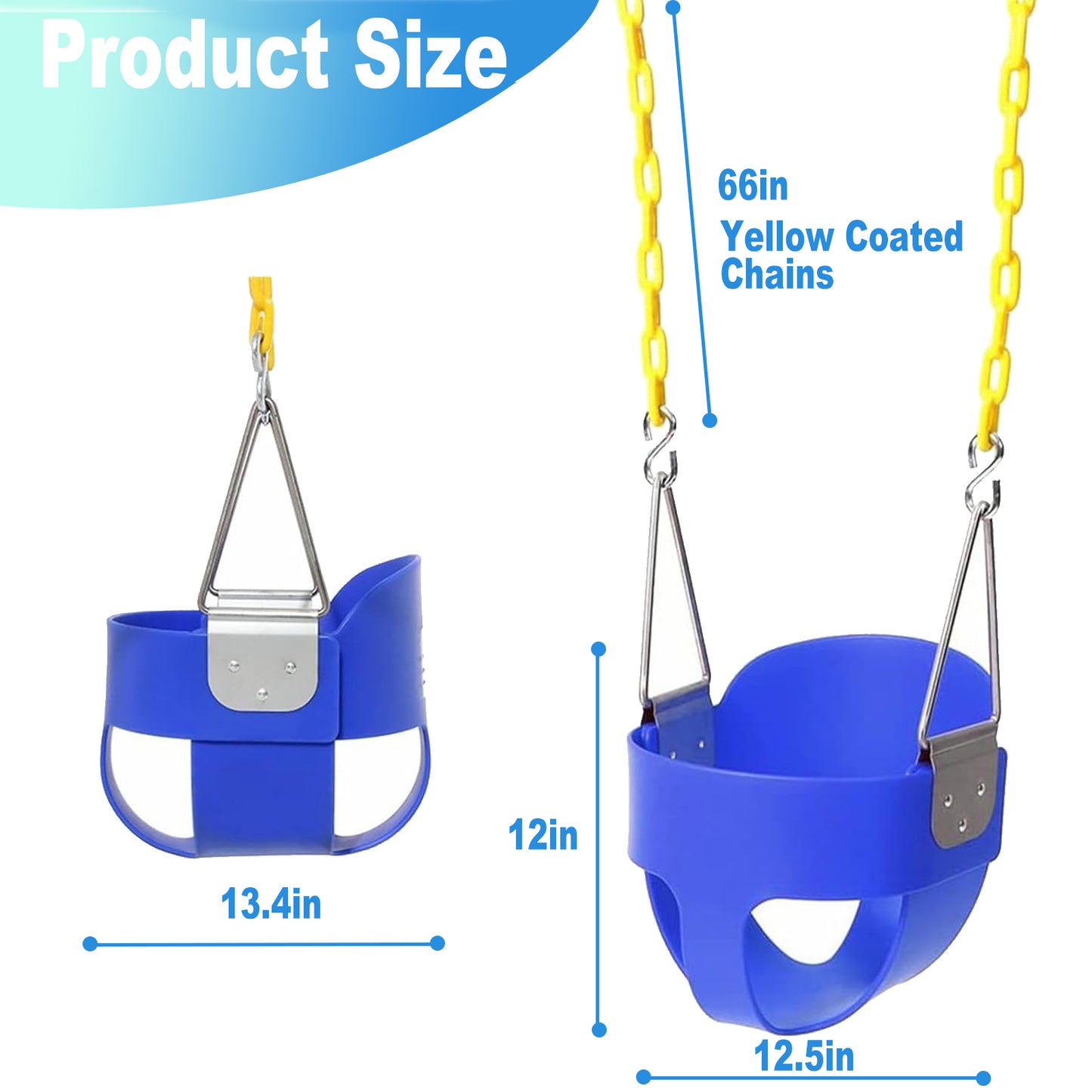Celawork High Back Toddler Bucket Swing Seat with Coated Chains, Heavy Duty Kids Swing Seat Fully Assembled, Blue