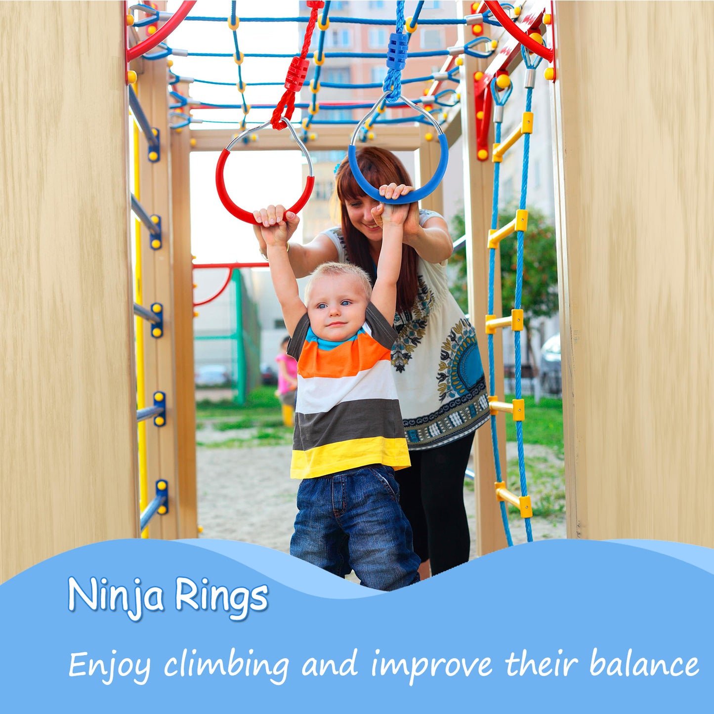 Celawork Ninja Warrior Obstacle Course for Kids, Playground and Backyard Swing Set Accessories, Setup on Trees or Posts with Monkey Line