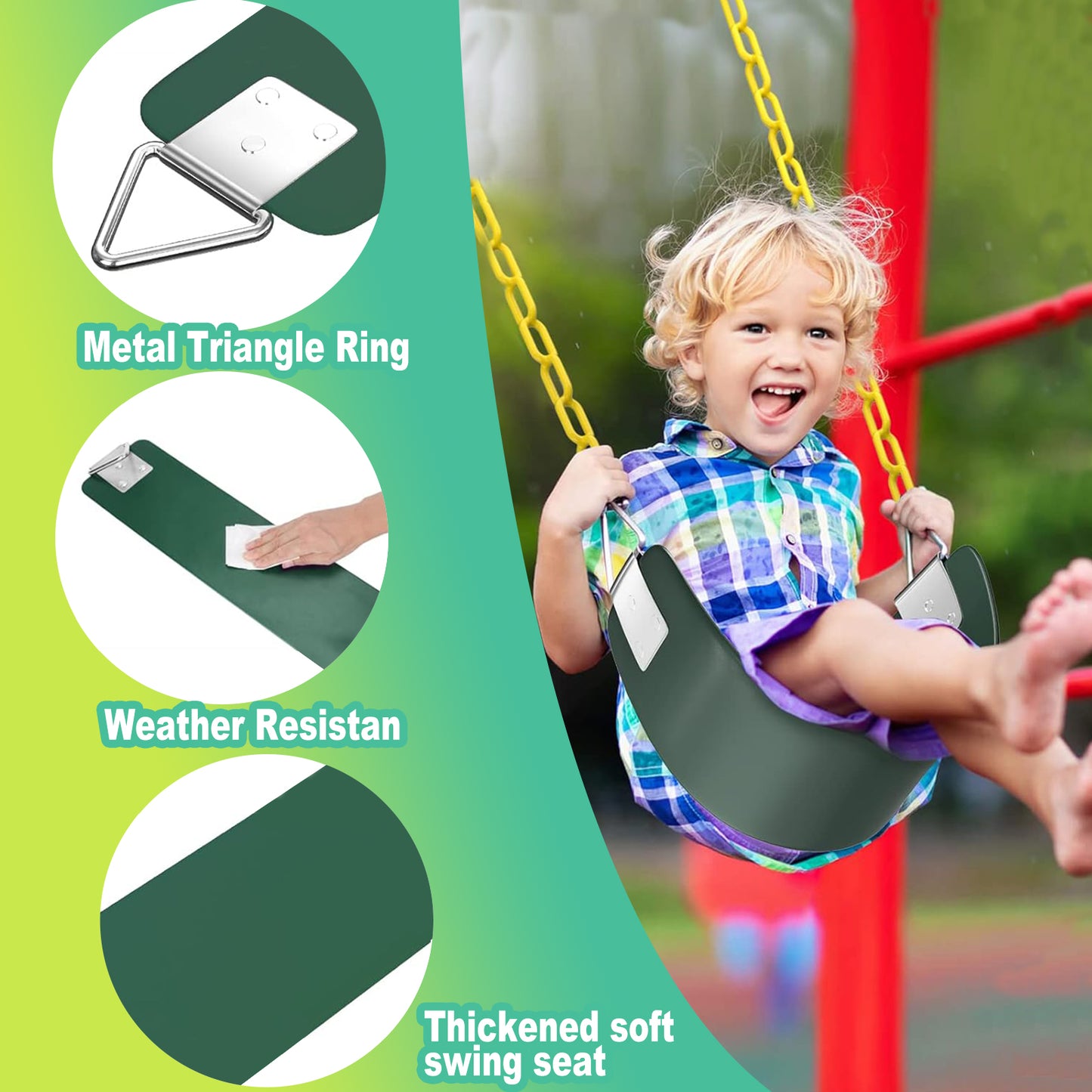 Celawork Heavy Duty Swing Seat, Outdoor Child Board U-Swing, for Children and Adults, Green