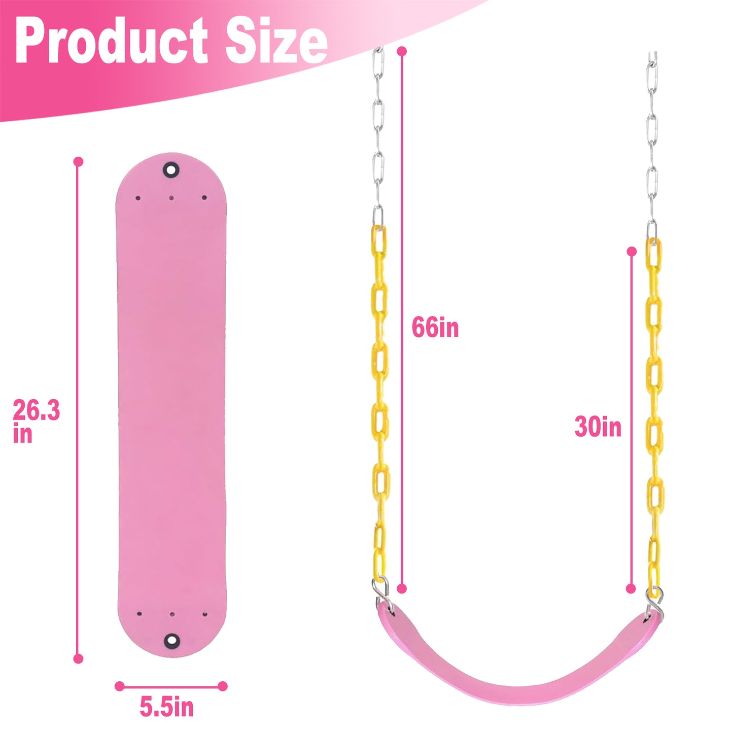 Celawork Heavy Duty Swing Seat, Outdoor Child EVA Soft Board U-Swing, with Adjustable Metal Chains to 60", Capacity Up to 660lbs/300kg, for Children and Adults Pink