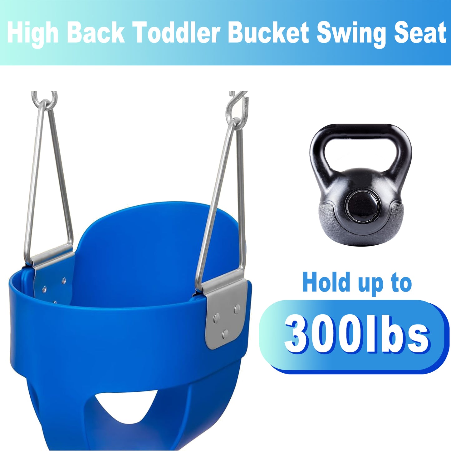 Celawork High Back Toddler Bucket Swing Seat with Coated Chains, Heavy Duty Kids Swing Seat Fully Assembled, Blue