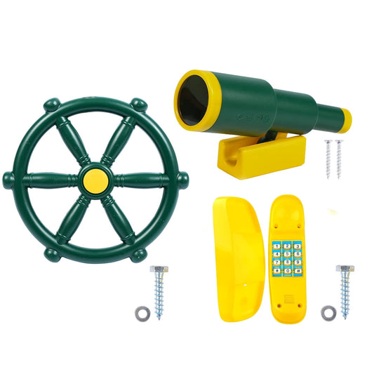 Celawork Playground Accessories for Kids with Pirate Telescope, Telephone and Steering Wheel