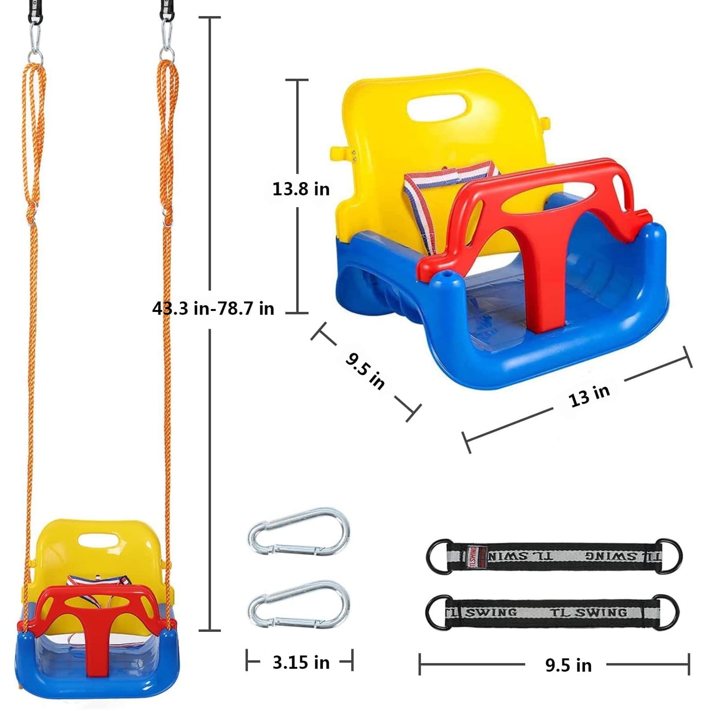 Swing 3 in 1 Seat Hanging Swing Set for Playground Swing Set Full Bucket