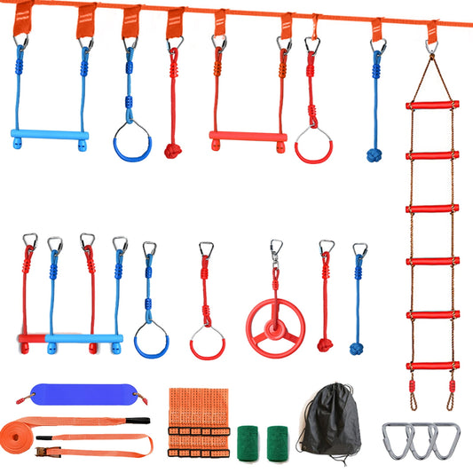 Celawork Ninja Warrior Obstacle Course for Kids, Playground and Backyard Swing Set Accessories, Setup on Trees or Posts with Monkey Line