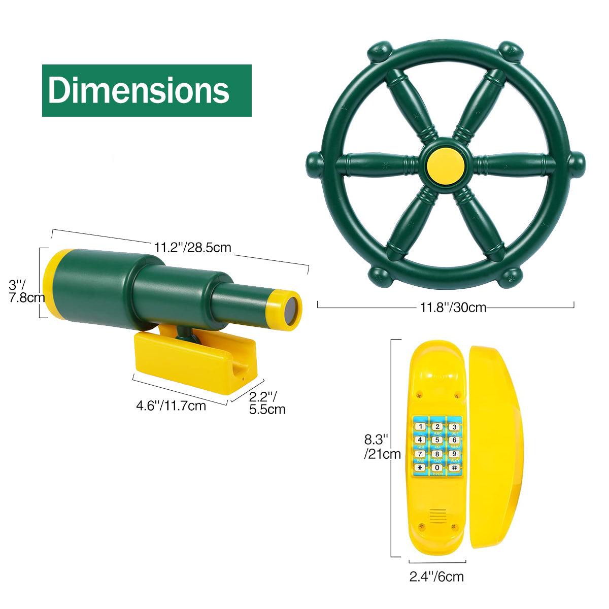 Celawork Playground Accessories for Kids with Pirate Telescope, Telephone and Steering Wheel