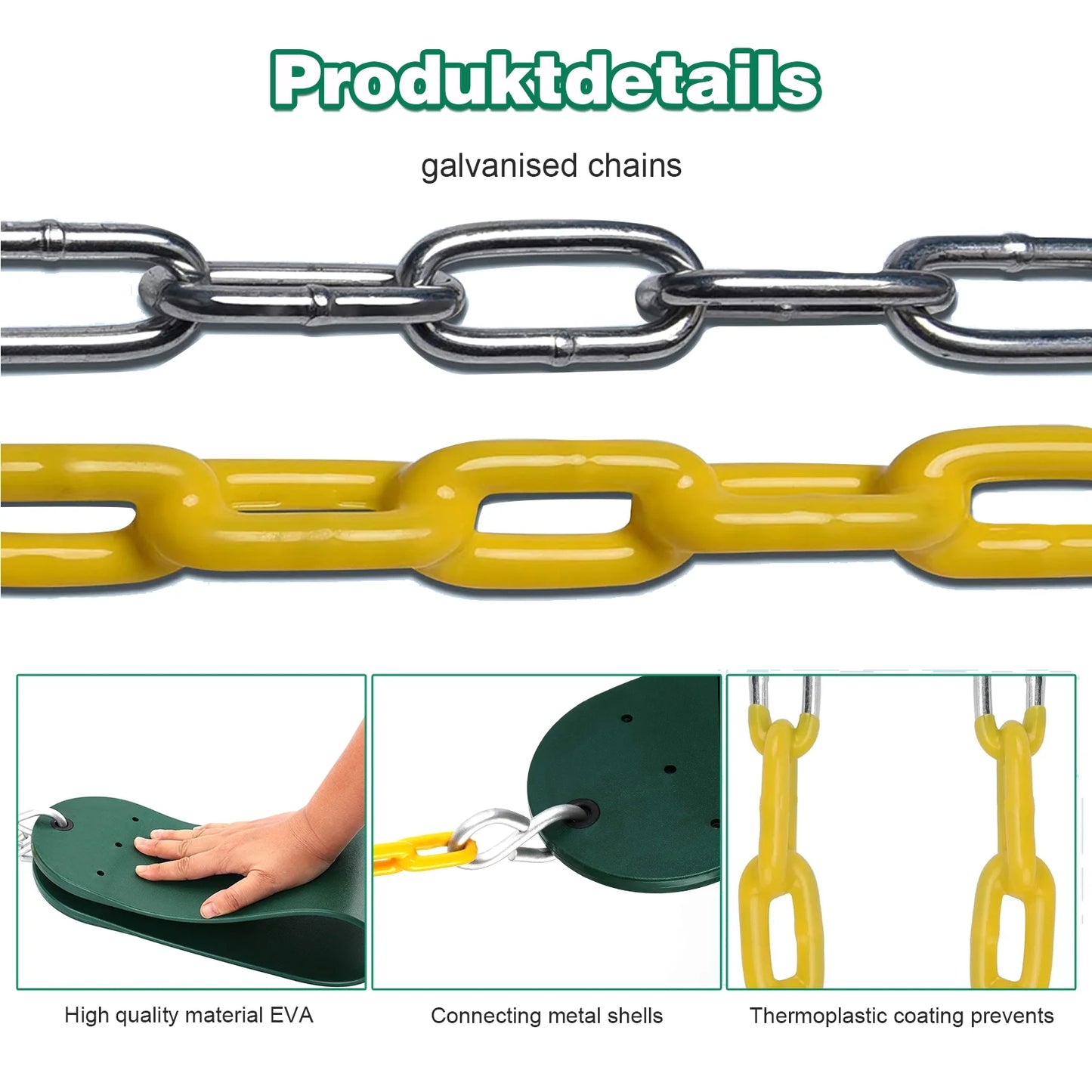 2pcs Heavy Duty Swing Seat Outdoor Child Eva Soft Board U-Swing Garden Swing, with Adjustable Metal Chains to 60", Capacity up to 660lbs/300kg, for Children and Adults