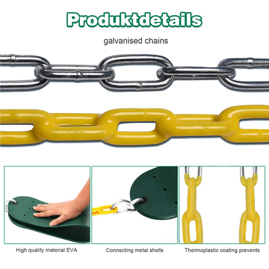 2pcs Heavy Duty Swing Seat Outdoor Child Eva Soft Board U-Swing Garden Swing, with Adjustable Metal Chains to 60", Capacity up to 660lbs/300kg, for Children and Adults