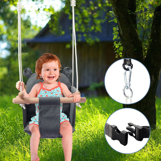 Celawork Baby Swing Outdoor Indoor, Secure Canvas Hanging Swing Seat with Safety Belt for Baby, Infant, Toddler, Swing for Indoor Playground, Tree Swings or Backyard, Grey