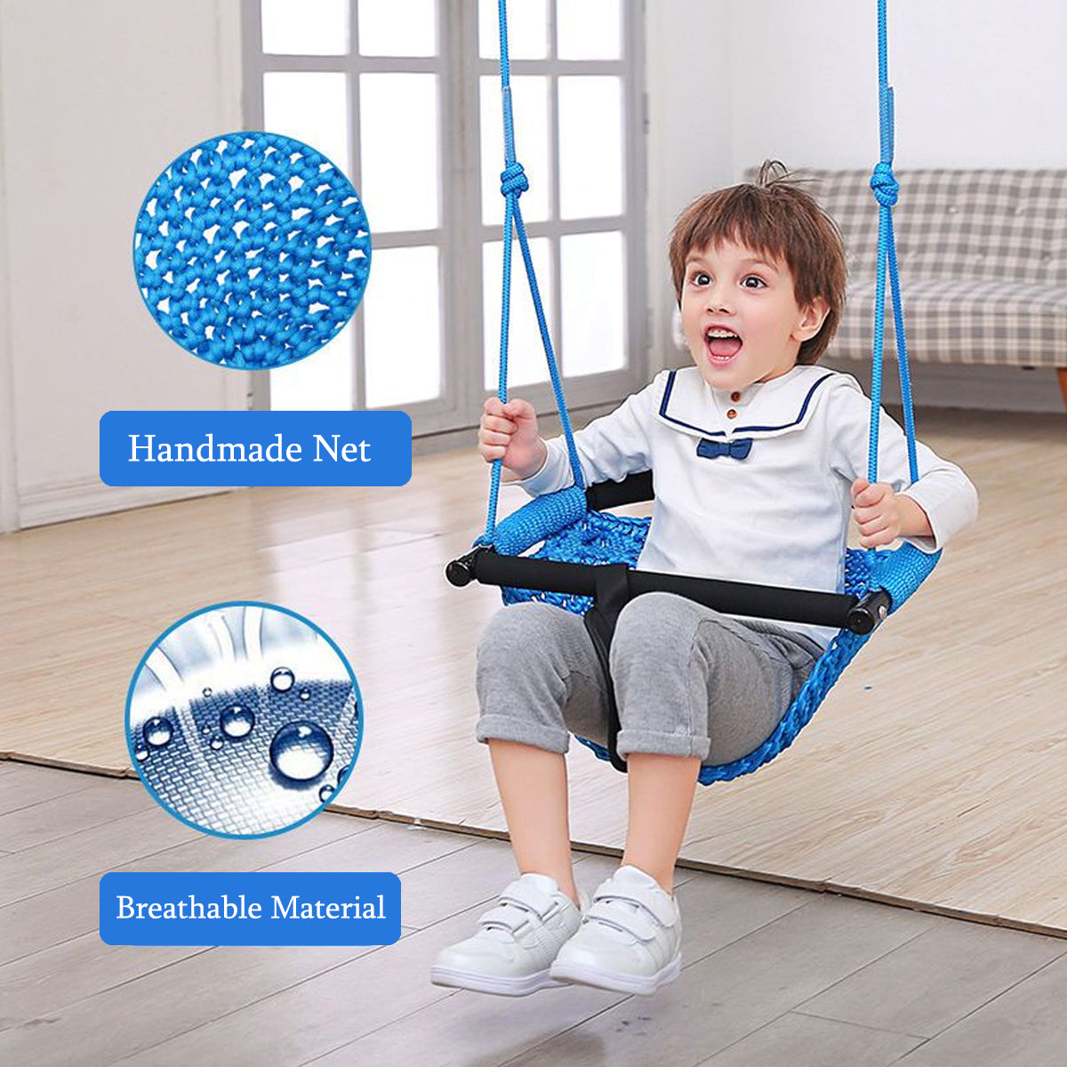 2 in1 Swing Seat Kids with Adjustable Ropes, Secure Children Swing Set for Outdoor and Indoor Toddler Swing Tree Swing Seat for Bakyard Playground,Home(Blue)