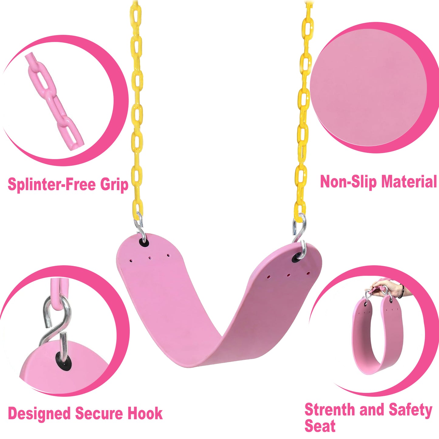 Celawork Heavy Duty Swing Seat, Outdoor Child EVA Soft Board U-Swing, with Adjustable Metal Chains to 60", Capacity Up to 660lbs/300kg, for Children and Adults Pink