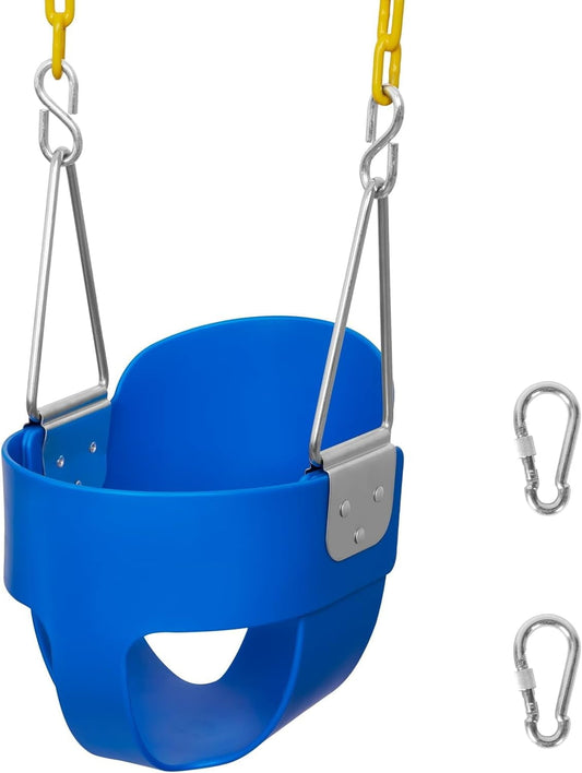 Celawork High Back Toddler Bucket Swing Seat with Coated Chains, Heavy Duty Kids Swing Seat Fully Assembled, Blue