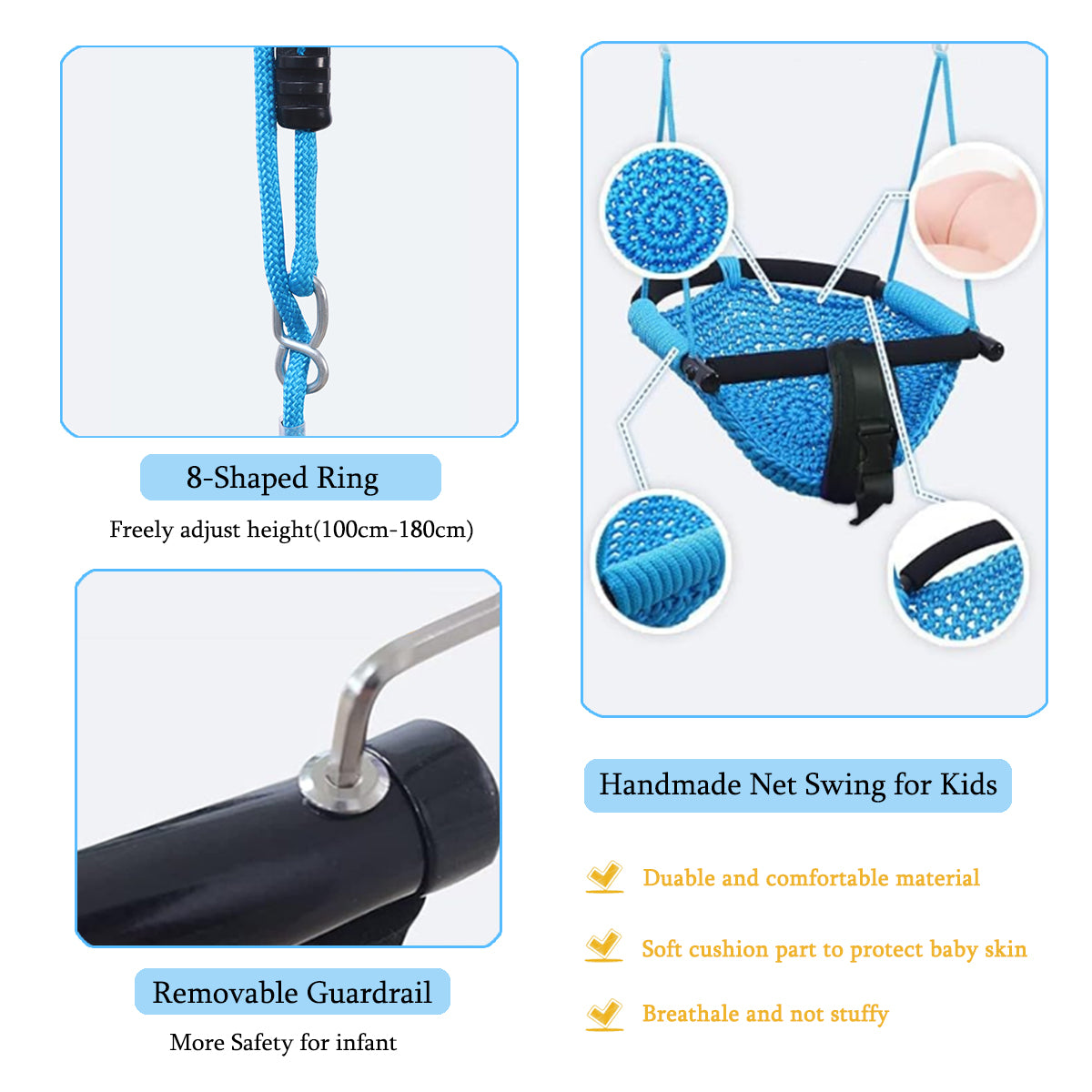 2 in1 Swing Seat Kids with Adjustable Ropes, Secure Children Swing Set for Outdoor and Indoor Toddler Swing Tree Swing Seat for Bakyard Playground,Home(Blue)