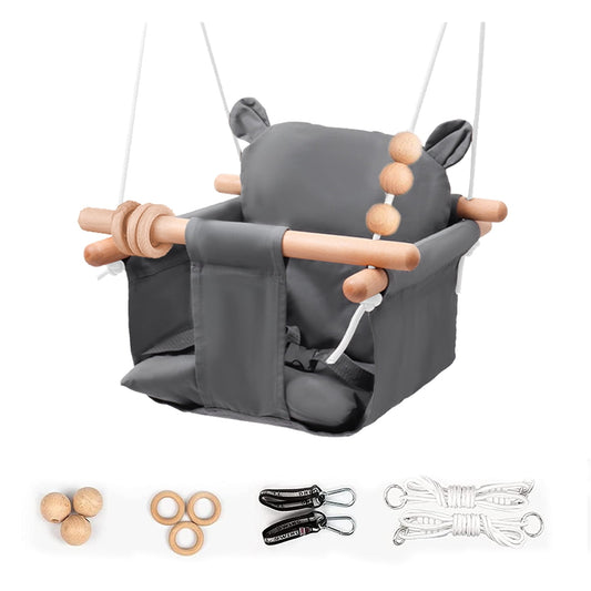 Celawork Baby Swing Outdoor Indoor, Secure Canvas Hanging Swing Seat with Safety Belt for Baby, Infant, Toddler, Swing for Indoor Playground, Tree Swings or Backyard, Grey