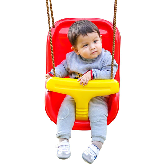 Celawork 2-in-1 Secure Swing with High Back and T-Bar, Red Baby Swing for Outside with Adjustable Straps, Outdoor Swing for Baby Infant and Toddlers Ages from 9 Months
